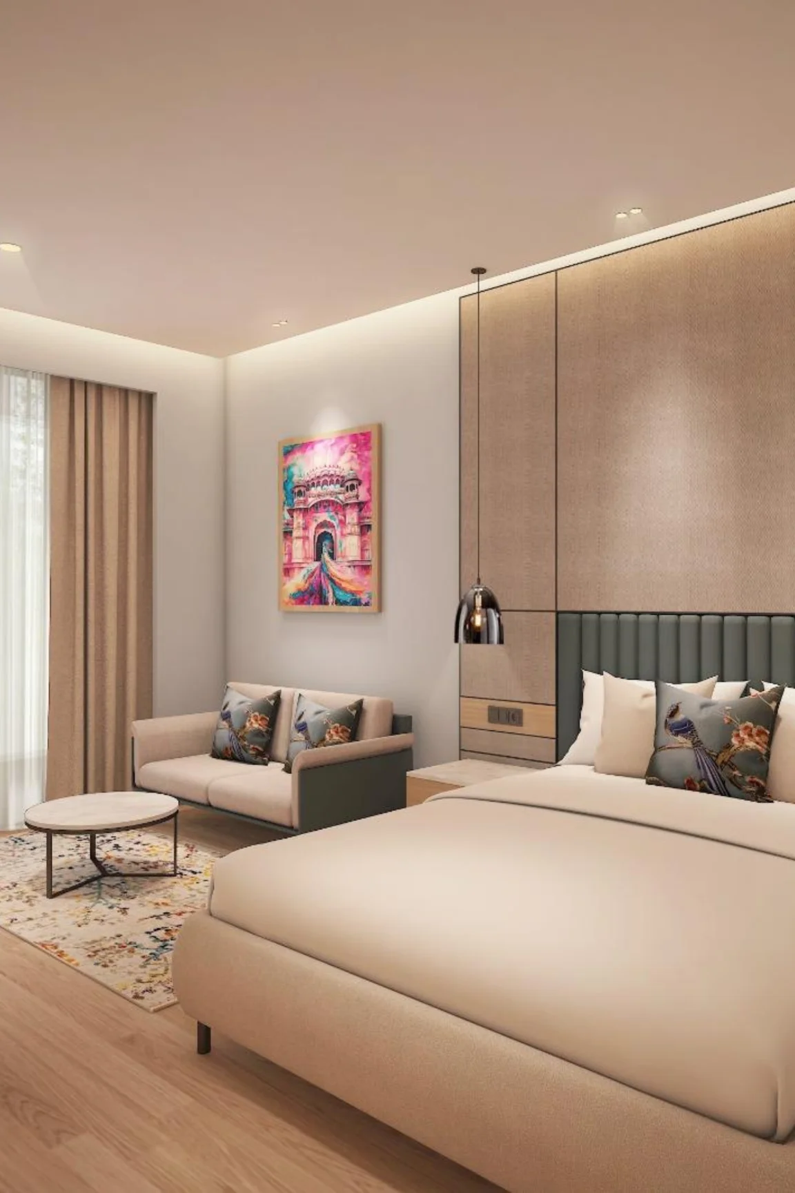 A guest room at Ramada Encore by Wyndham Vrindavan